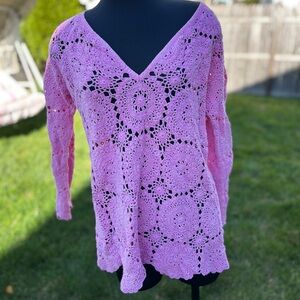 Pink Crochet Women's Sweater